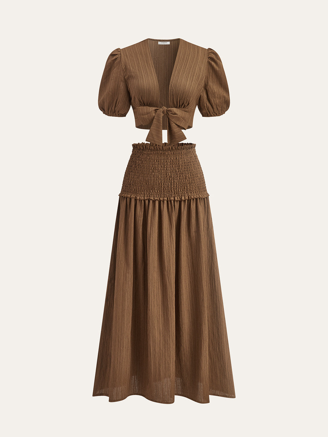 Ensemble Top Court à Manches Bouffantes et Jupe Midi Smockée