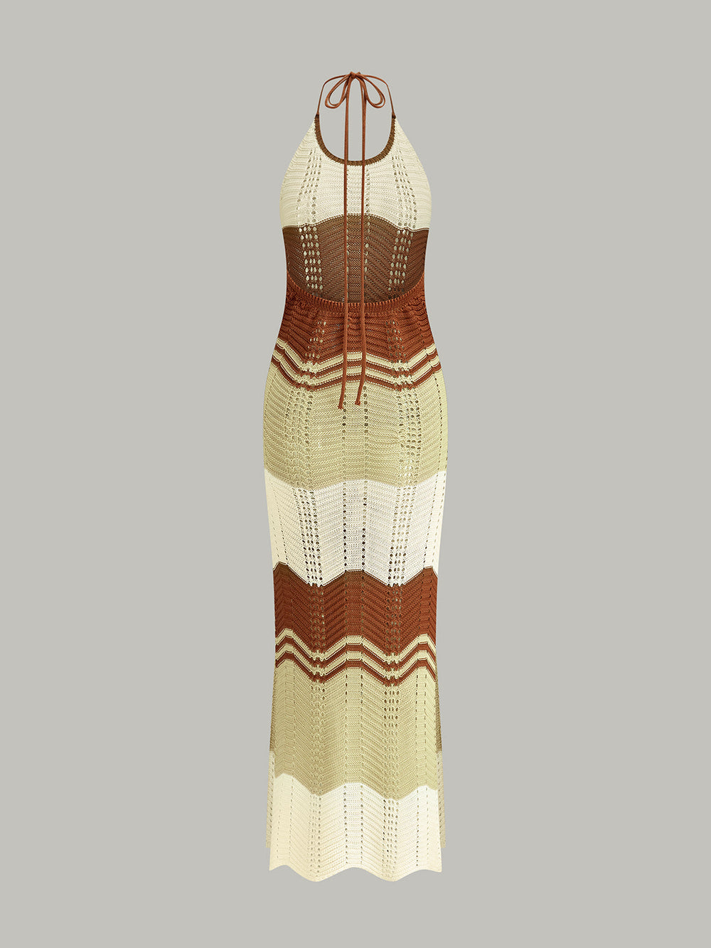 Robe Maxi Croché à Rayures Contrastantes Semi-Translucide
