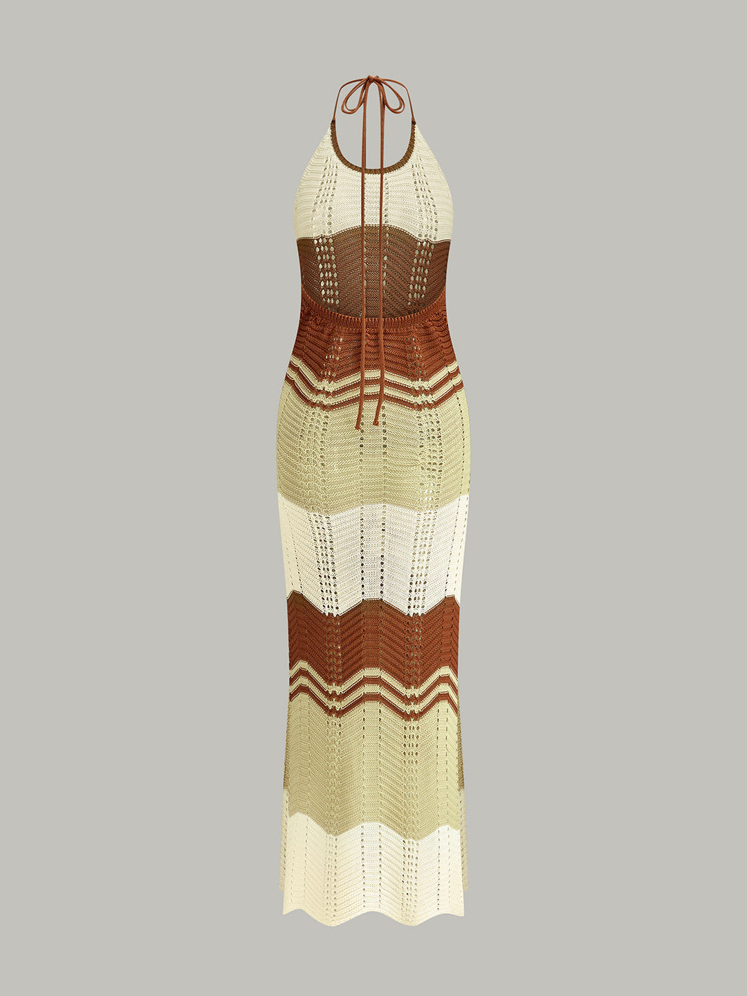 Robe Maxi Croché à Rayures Contrastantes Semi-Translucide