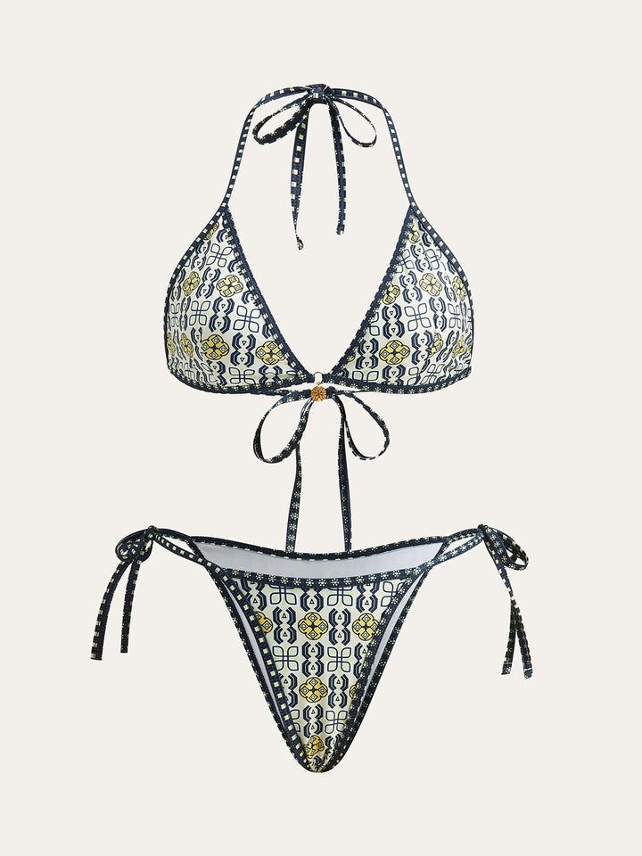 Ensemble de bikini à dos nu à motifs