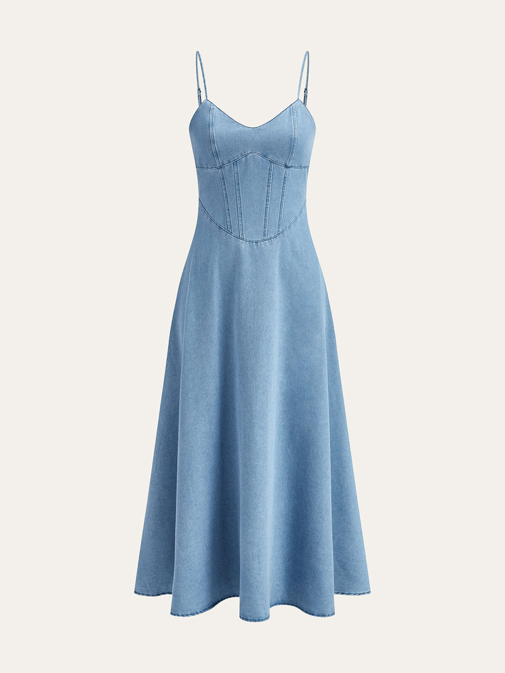 Robe Midi à Bretelles en Denim