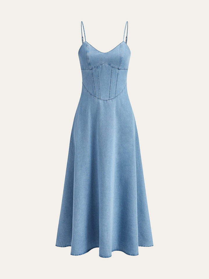 Robe Midi à Bretelles en Denim