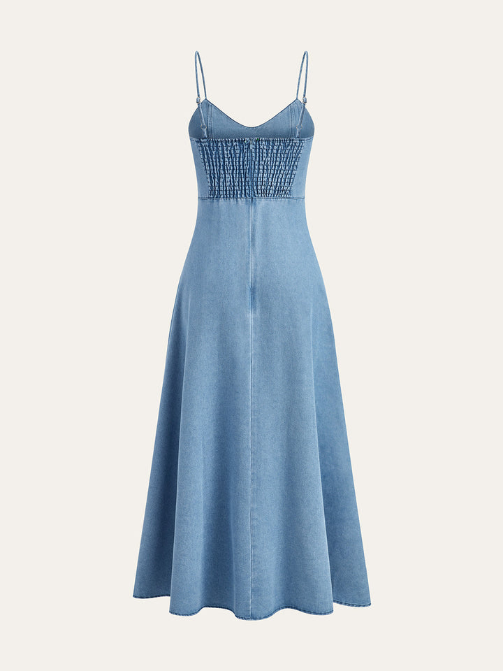 Robe Midi à Bretelles en Denim