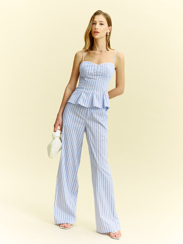 Ensemble haut péplum à rayures et pantalon large
