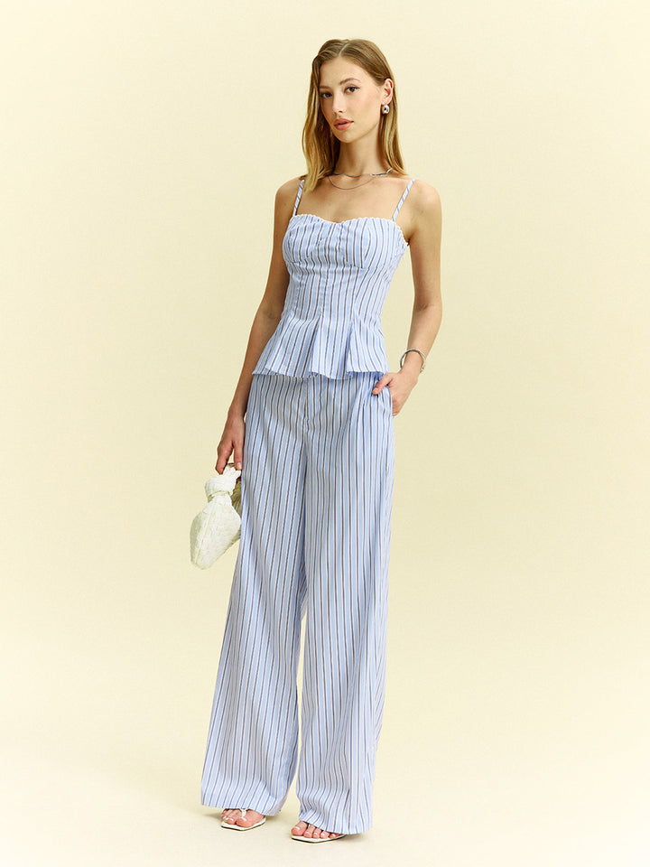 Ensemble haut péplum à rayures et pantalon large