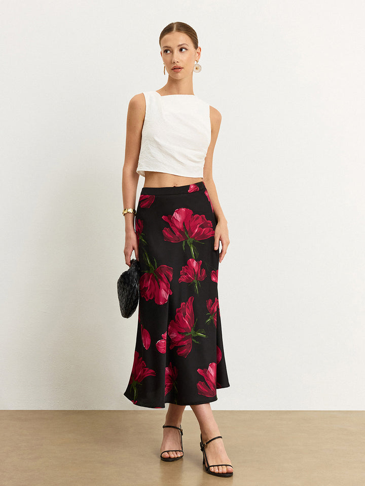 Jupe Midi Satinée Rose