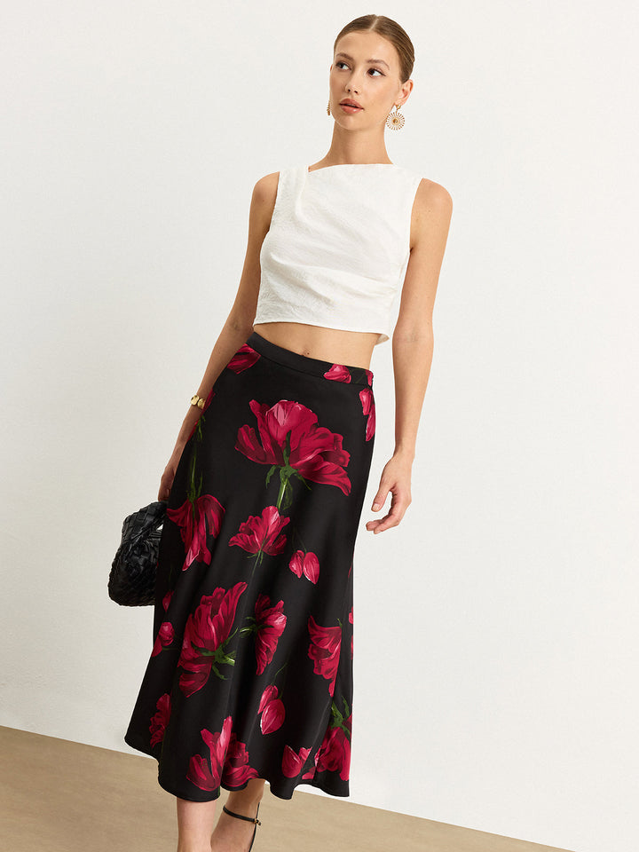Jupe Midi Satinée Rose