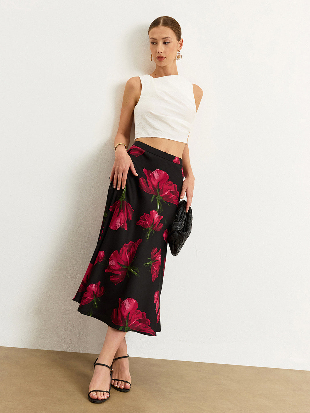 Jupe Midi Satinée Rose