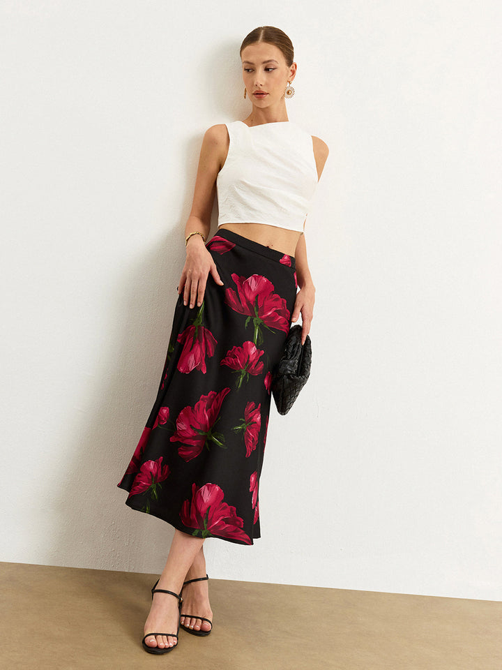 Jupe Midi Satinée Rose