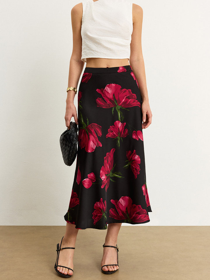 Jupe Midi Satinée Rose