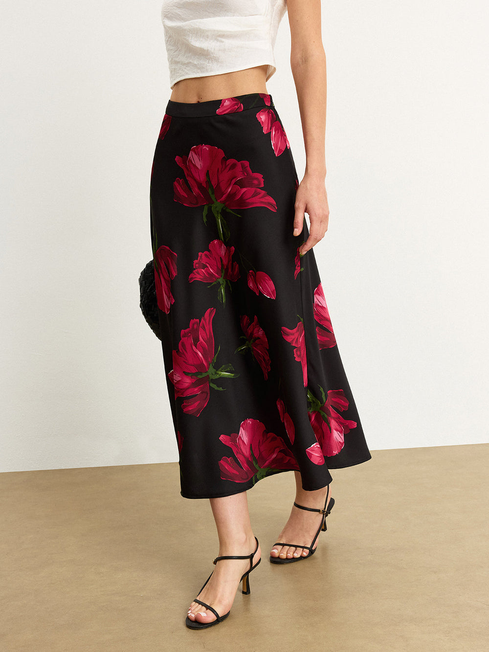 Jupe Midi Satinée Rose