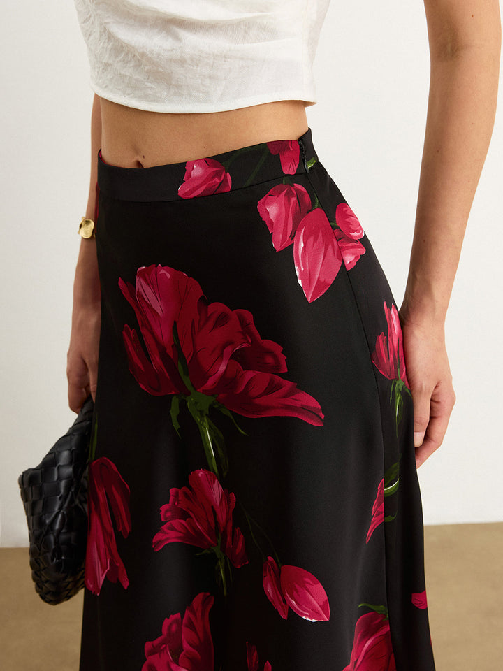 Jupe Midi Satinée Rose