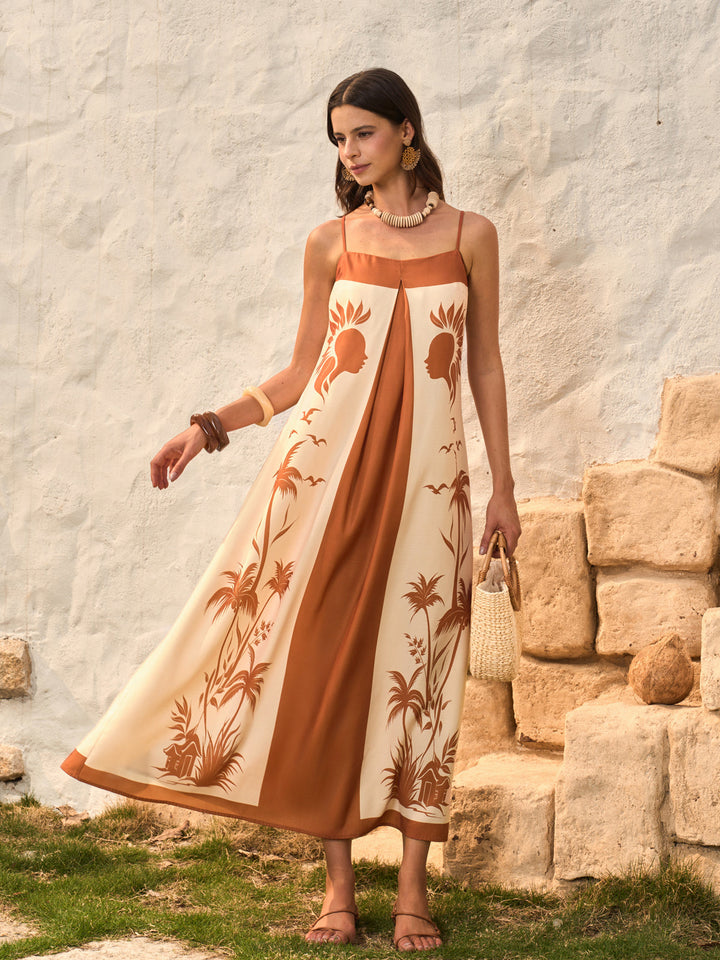 Robe Longue Imprimée Bohème à Panneaux Contrastants