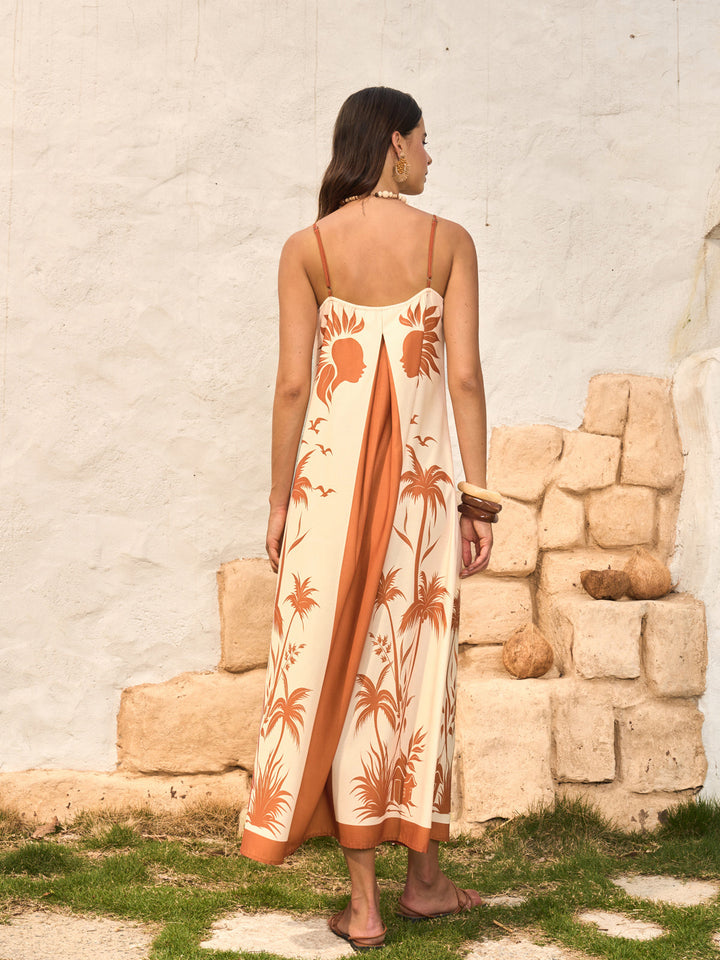 Robe Longue Imprimée Bohème à Panneaux Contrastants