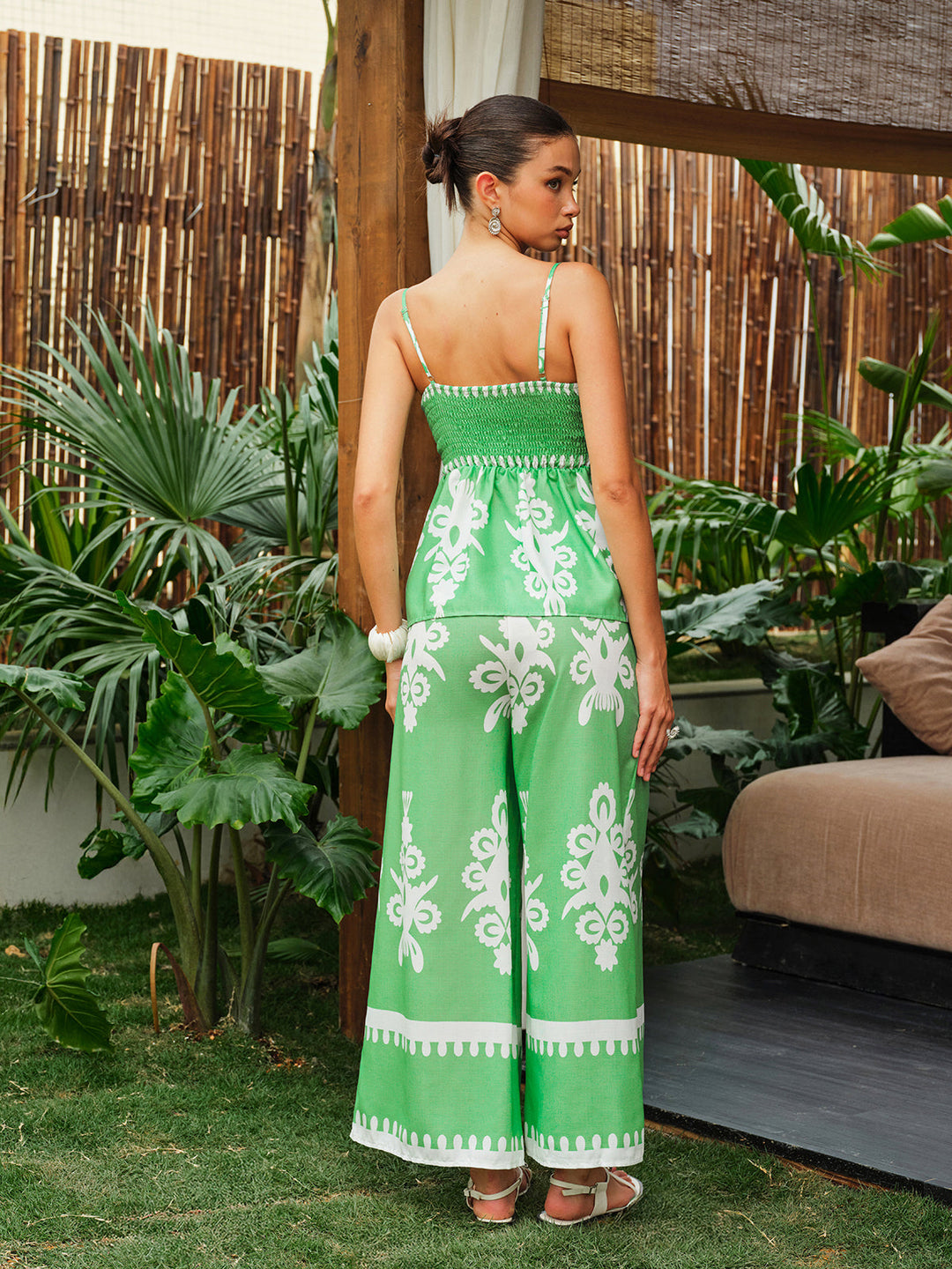 Ensemble Pantalon Palazzo à Imprimé Floral et Caraco