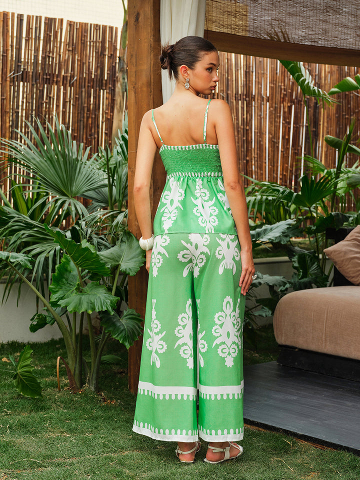Ensemble Pantalon Palazzo à Imprimé Floral et Caraco