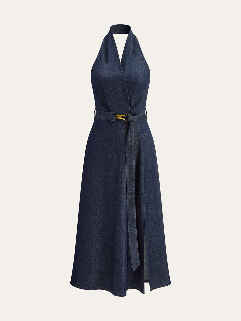 Robe Mi-Longue Ceinture Col Bardot en Jean