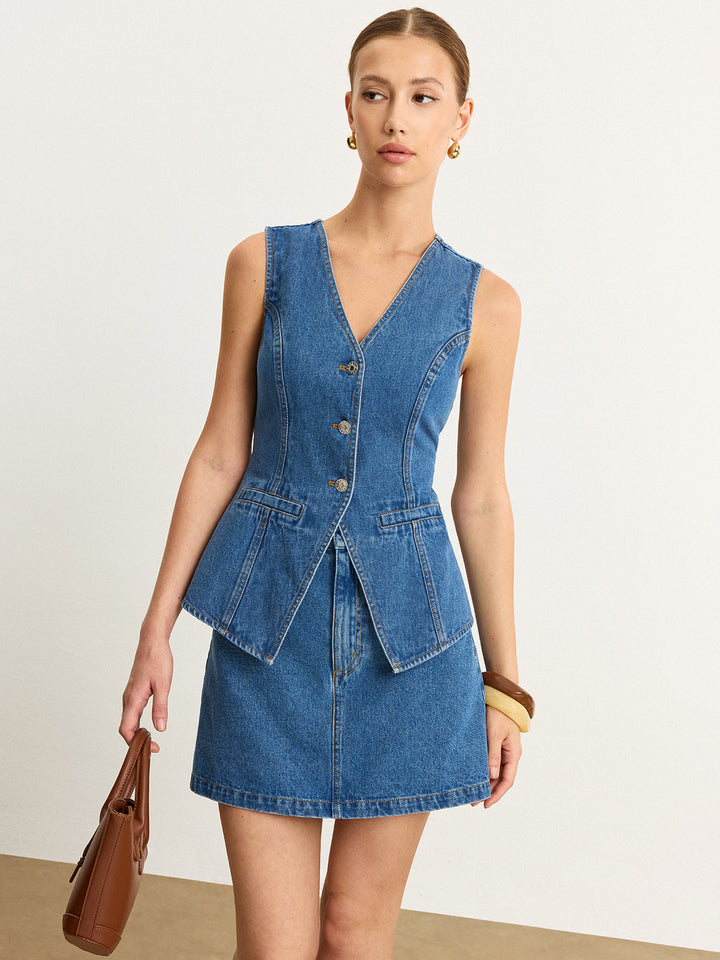 Ensemble Jupe en Jean sans Manches