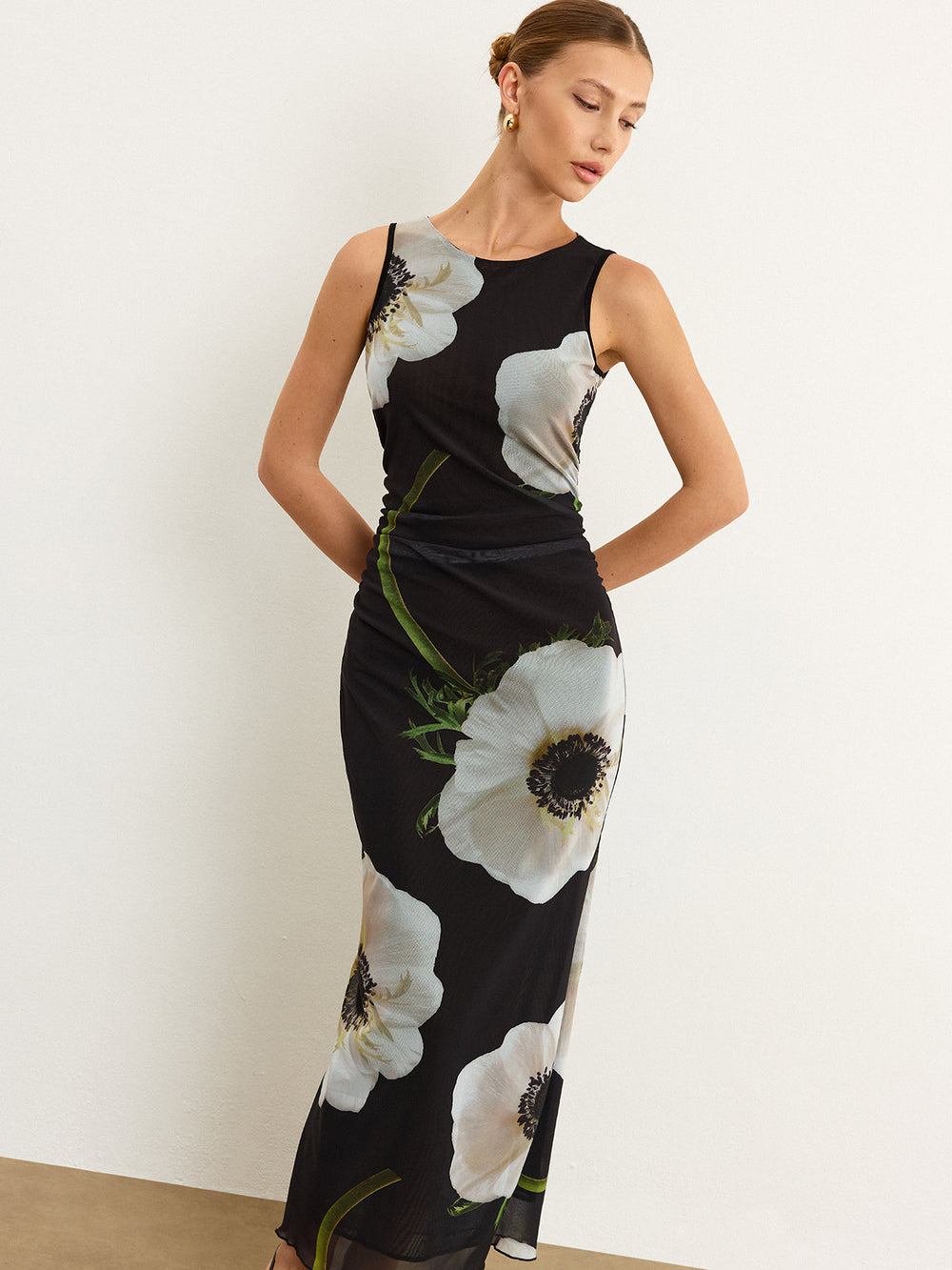 Robe Longue Imprimée Florale Transparente