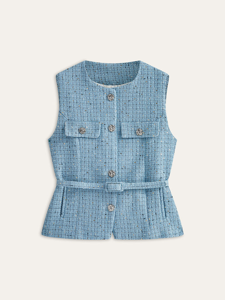 Gilet Ceinturé Sans Manches en Tweed