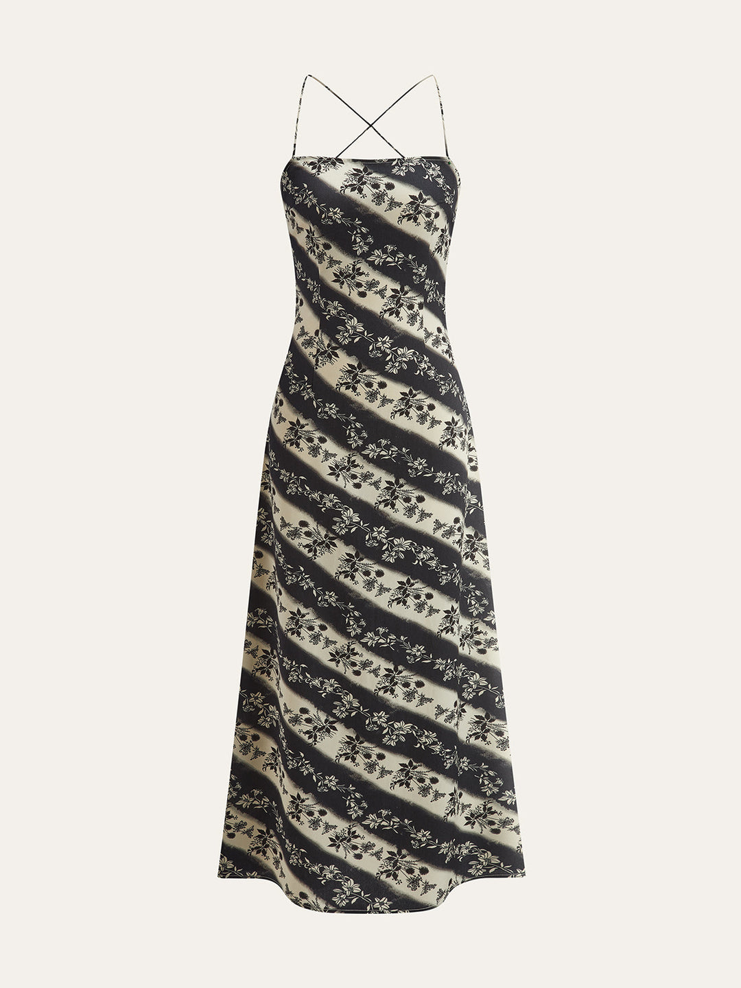 Robe Longue à Dos Croisé à Rayures Florales