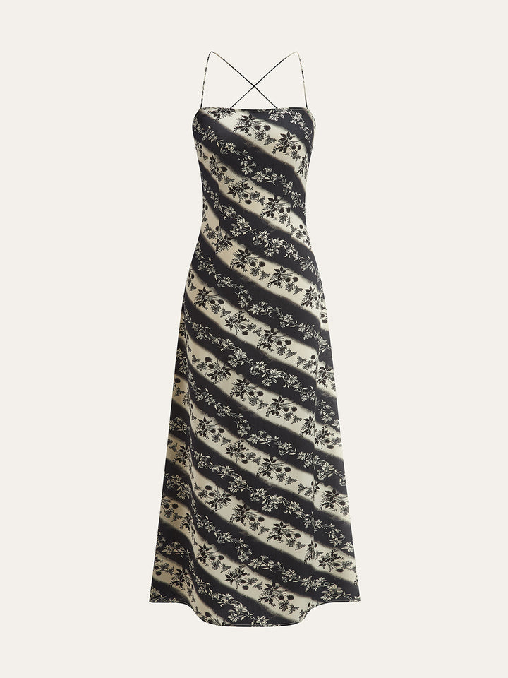 Robe Longue à Dos Croisé à Rayures Florales
