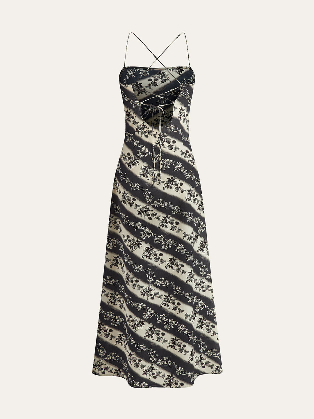 Robe Longue à Dos Croisé à Rayures Florales