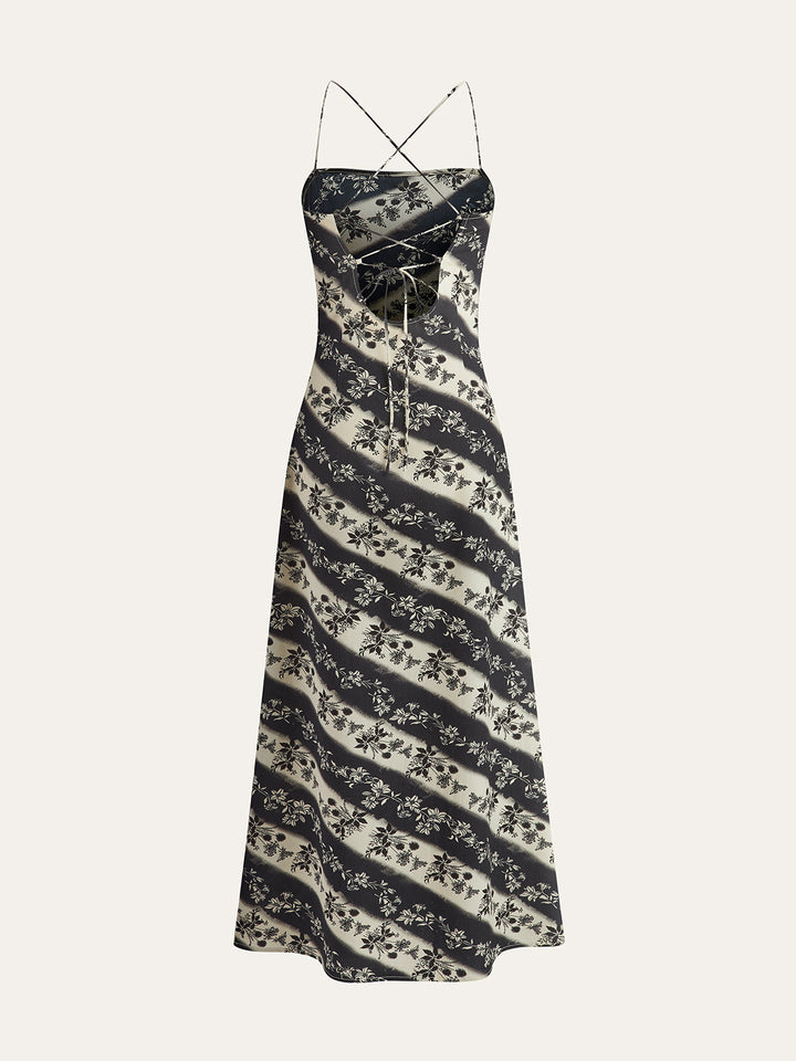 Robe Longue à Dos Croisé à Rayures Florales