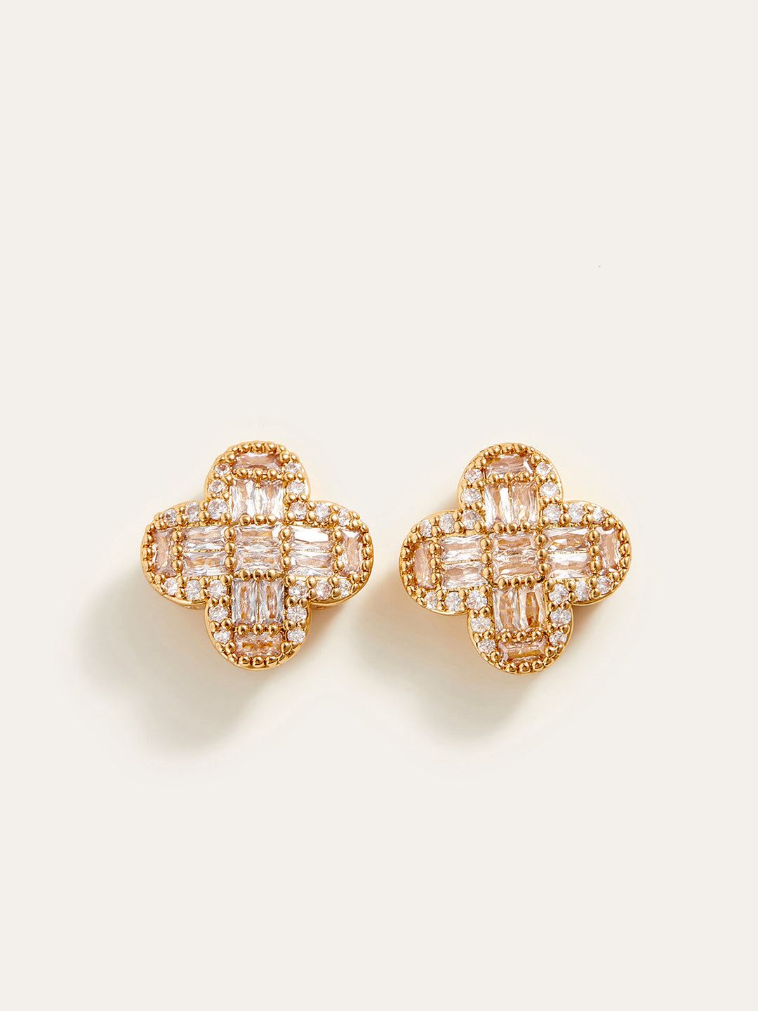 Boucles d'oreilles Fleur Cristal Baguette Dorée