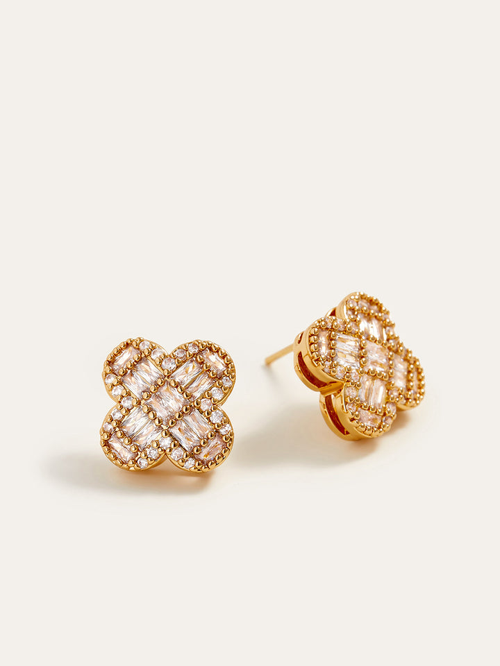 Boucles d'oreilles Fleur Cristal Baguette Dorée