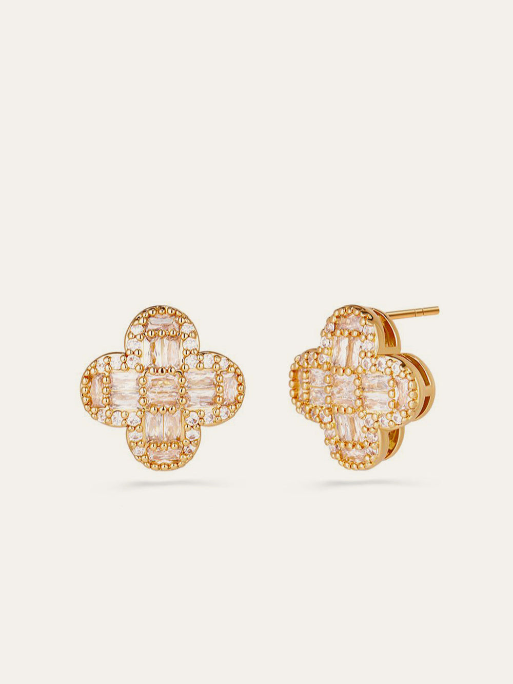 Boucles d'oreilles Fleur Cristal Baguette Dorée