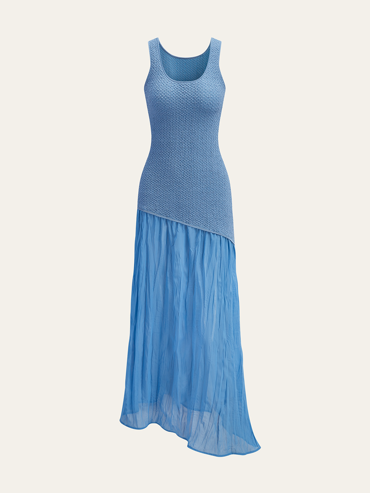 Robe Longue Sans Manches en Maille et Mousseline