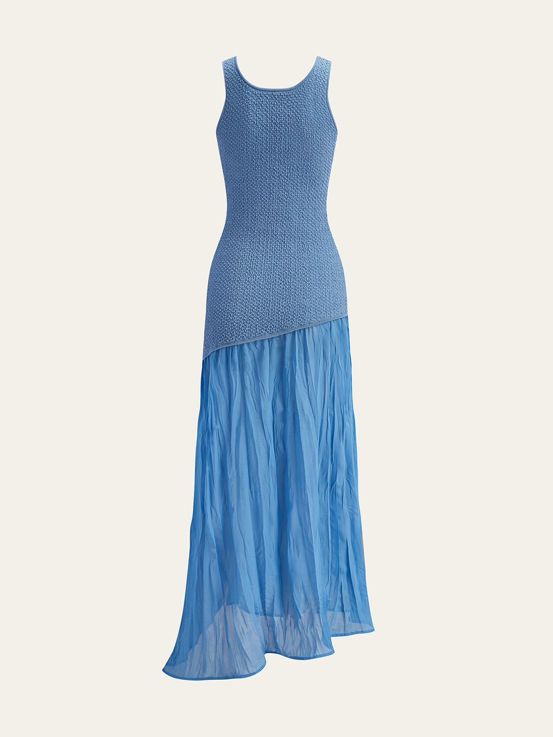 Robe Longue Sans Manches en Maille et Mousseline