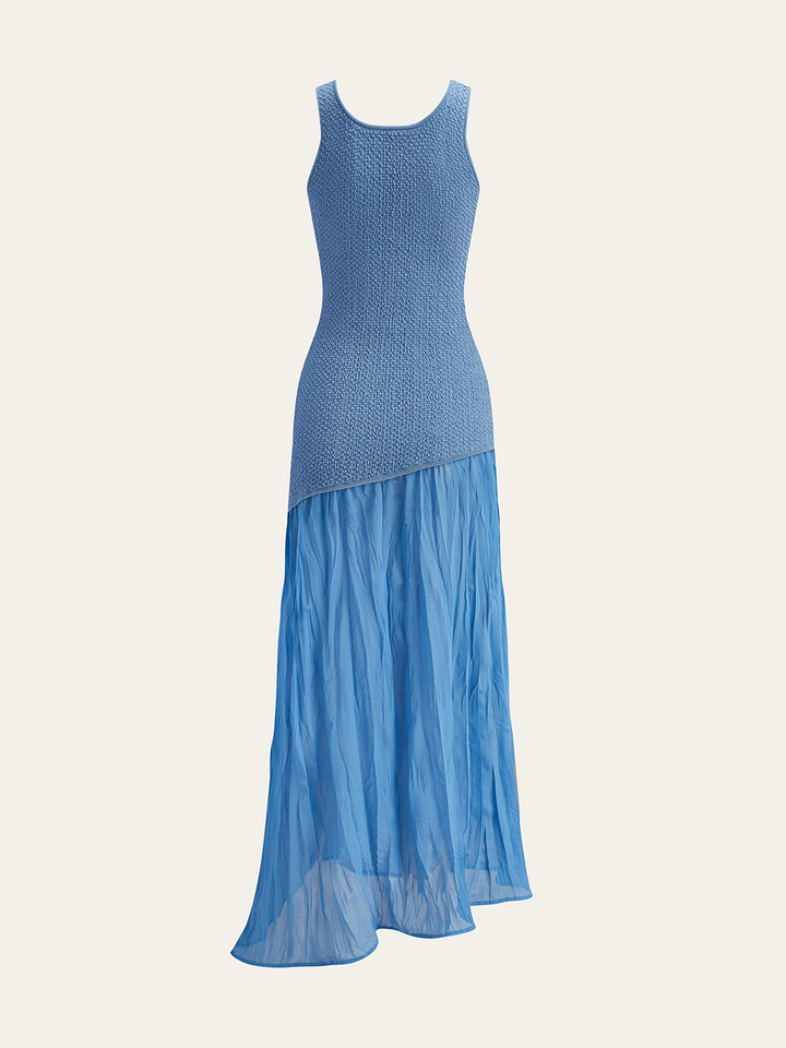 Robe Longue Sans Manches en Maille et Mousseline