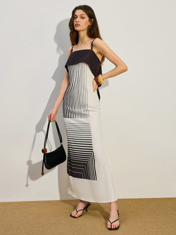 Robe Longue à Rayures avec Fente Latérale