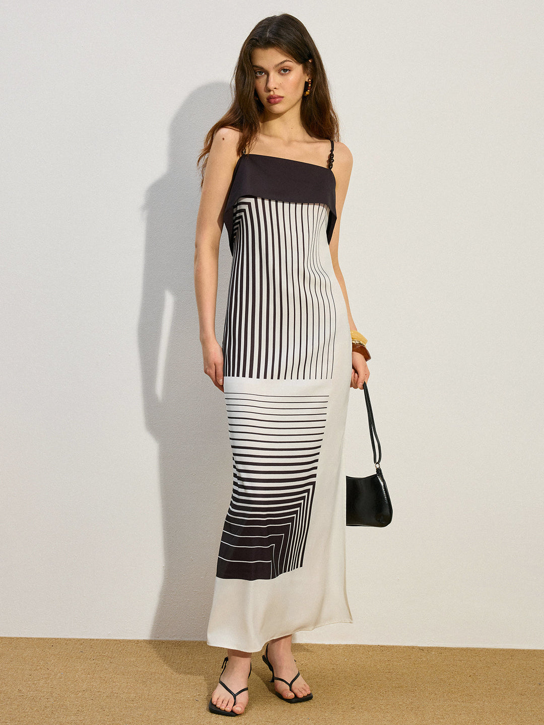 Robe Longue à Rayures avec Fente Latérale