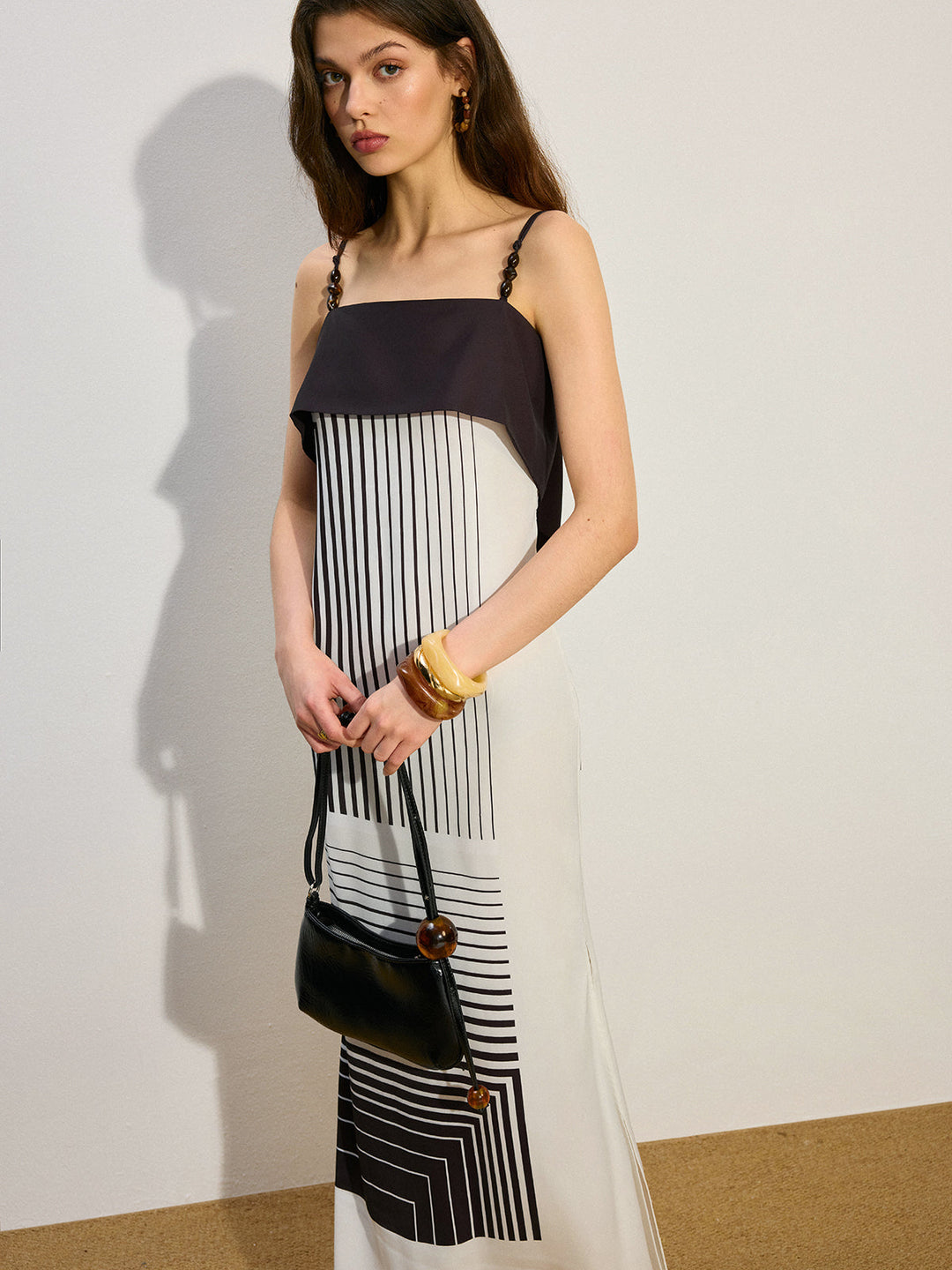 Robe Longue à Rayures avec Fente Latérale