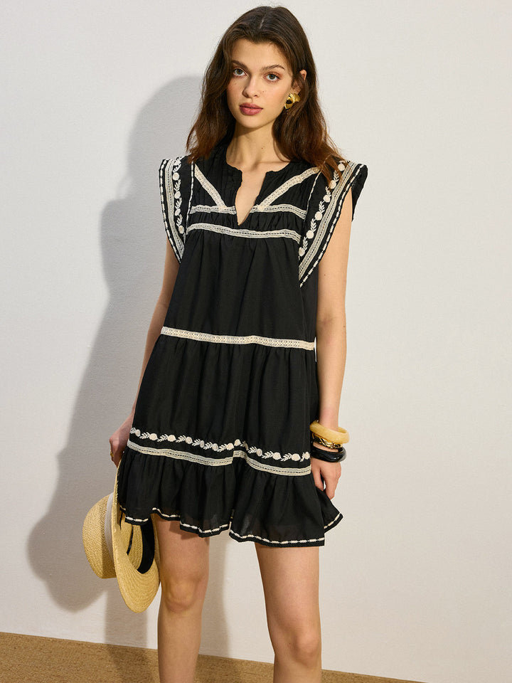 Mini Robe Brodé à Volants
