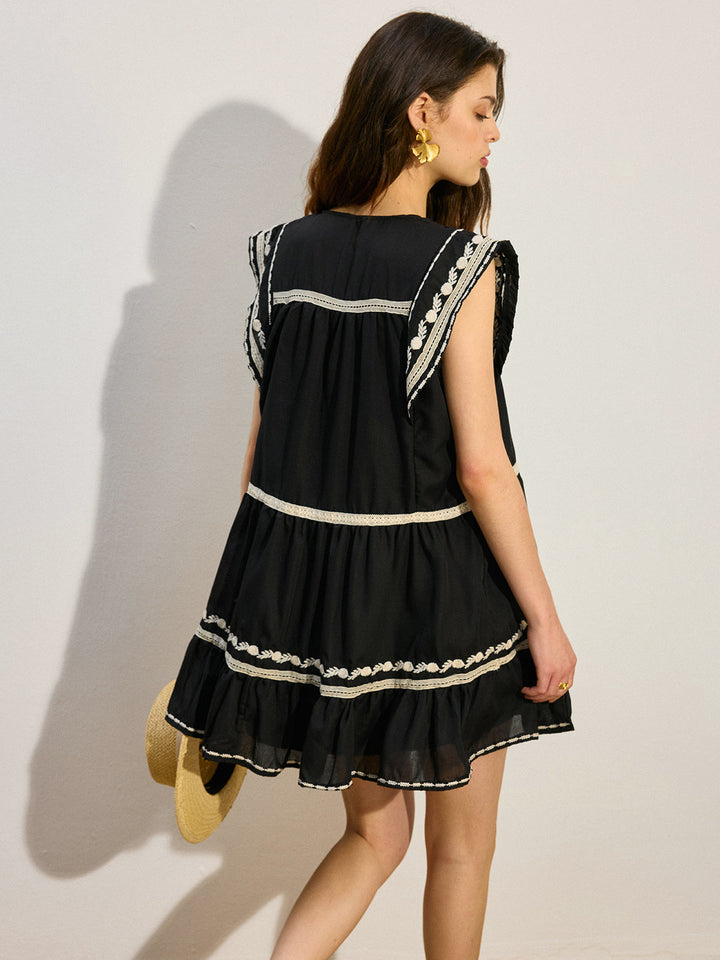 Mini Robe Brodé à Volants