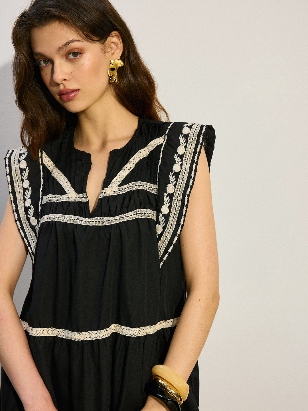 Mini Robe Brodé à Volants