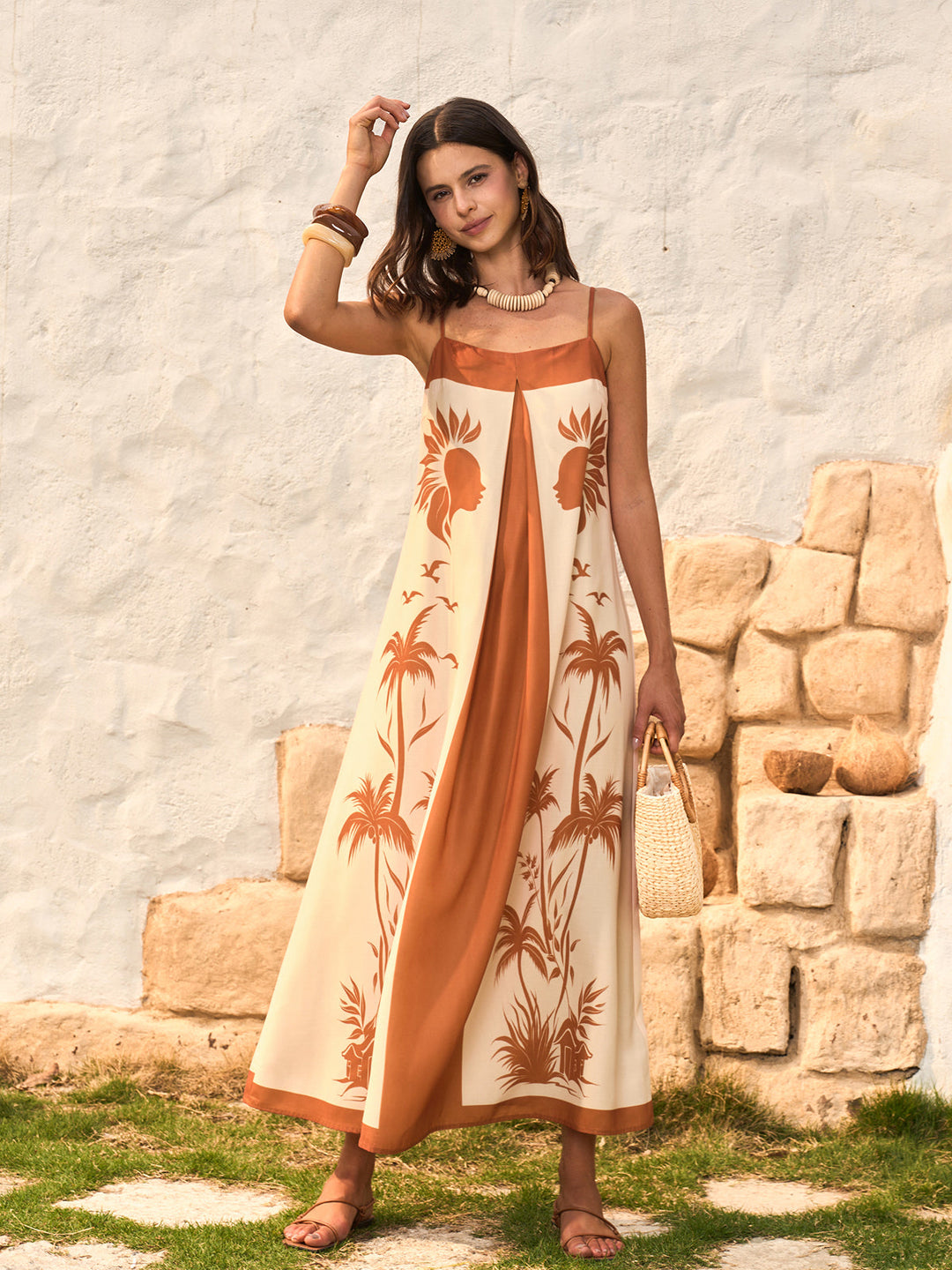Robe Longue Imprimée Bohème à Panneaux Contrastants