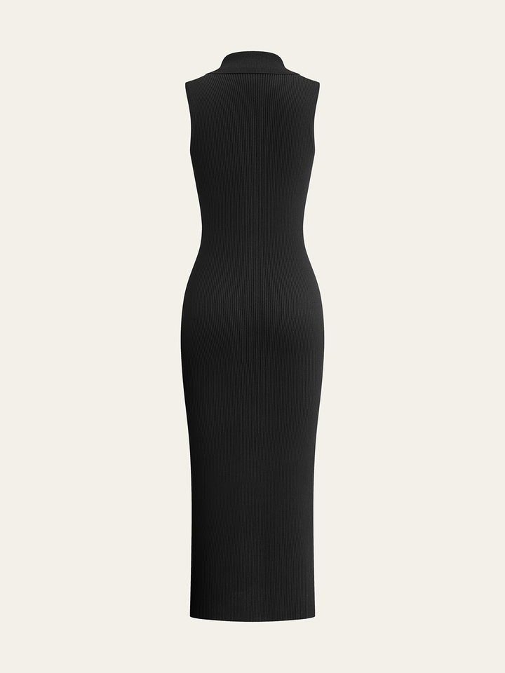 Robe mi-longue boutonnée en tricot côtelé
