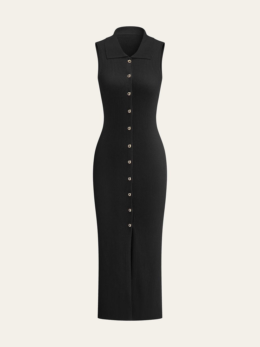 Robe mi-longue boutonnée en tricot côtelé