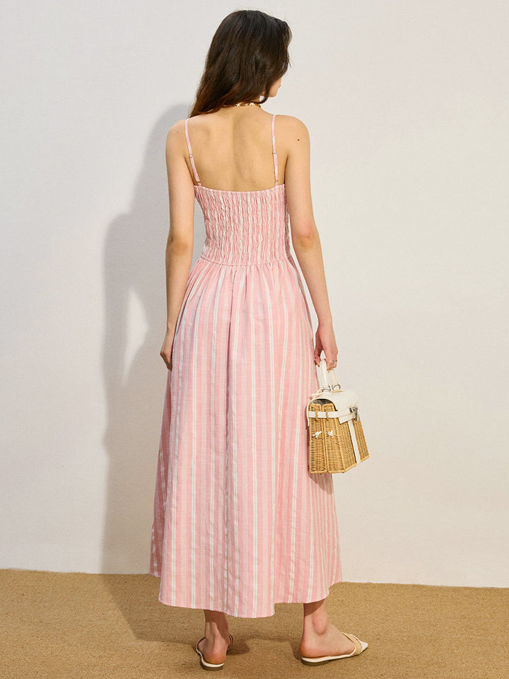 Robe Longue Froncée à Rayures