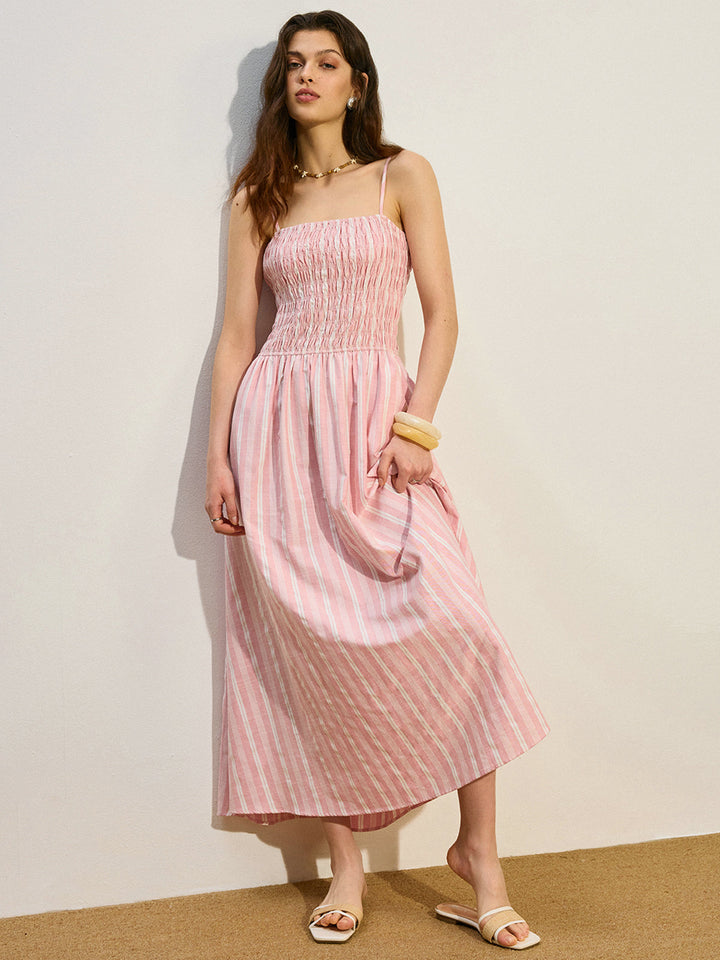 Robe Longue Froncée à Rayures