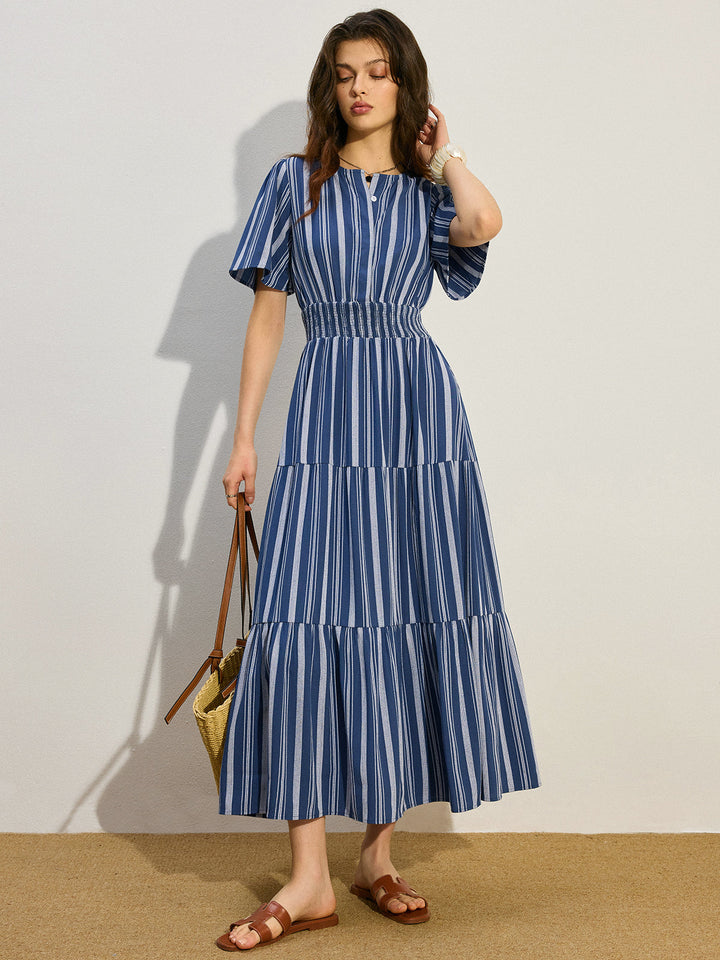 Robe Longue à Smocks et Volants