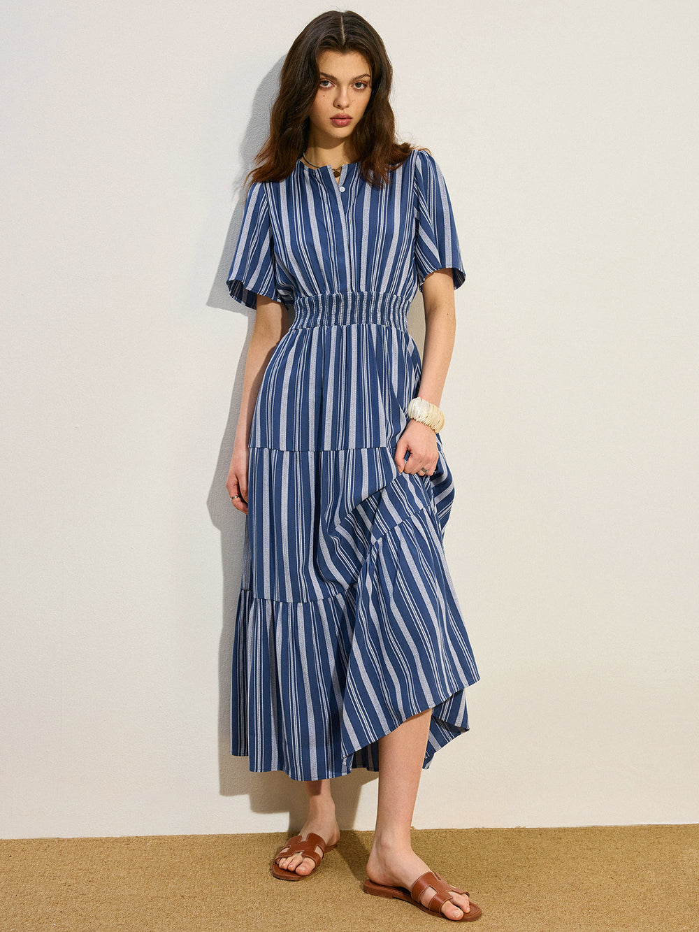 Robe Longue à Smocks et Volants