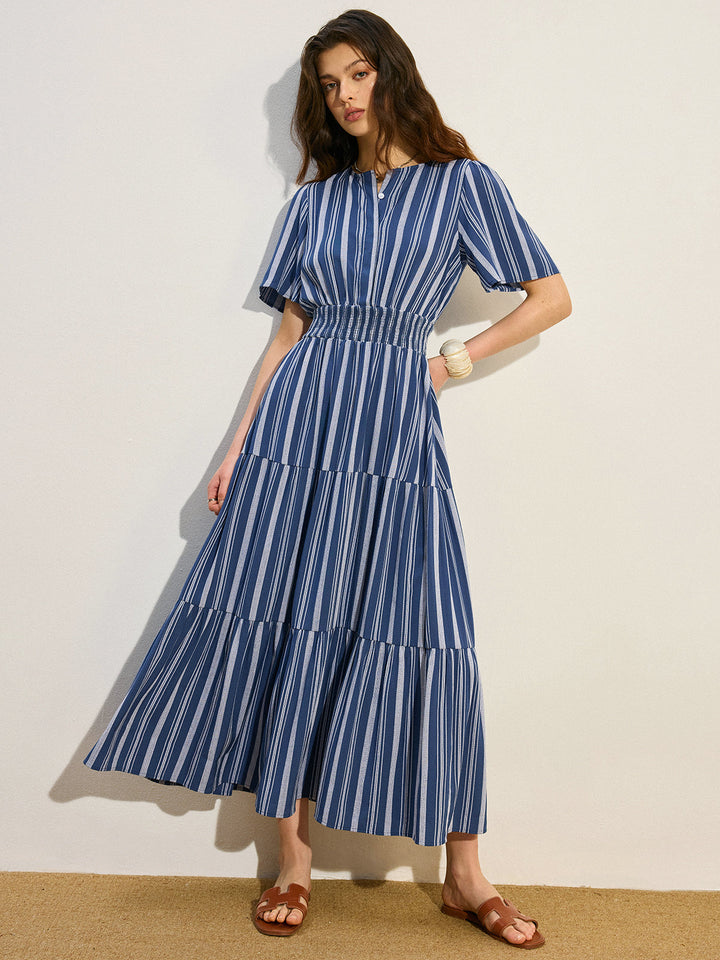 Robe Longue à Smocks et Volants