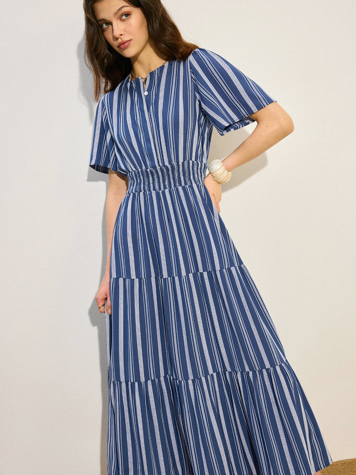 Robe Longue à Smocks et Volants