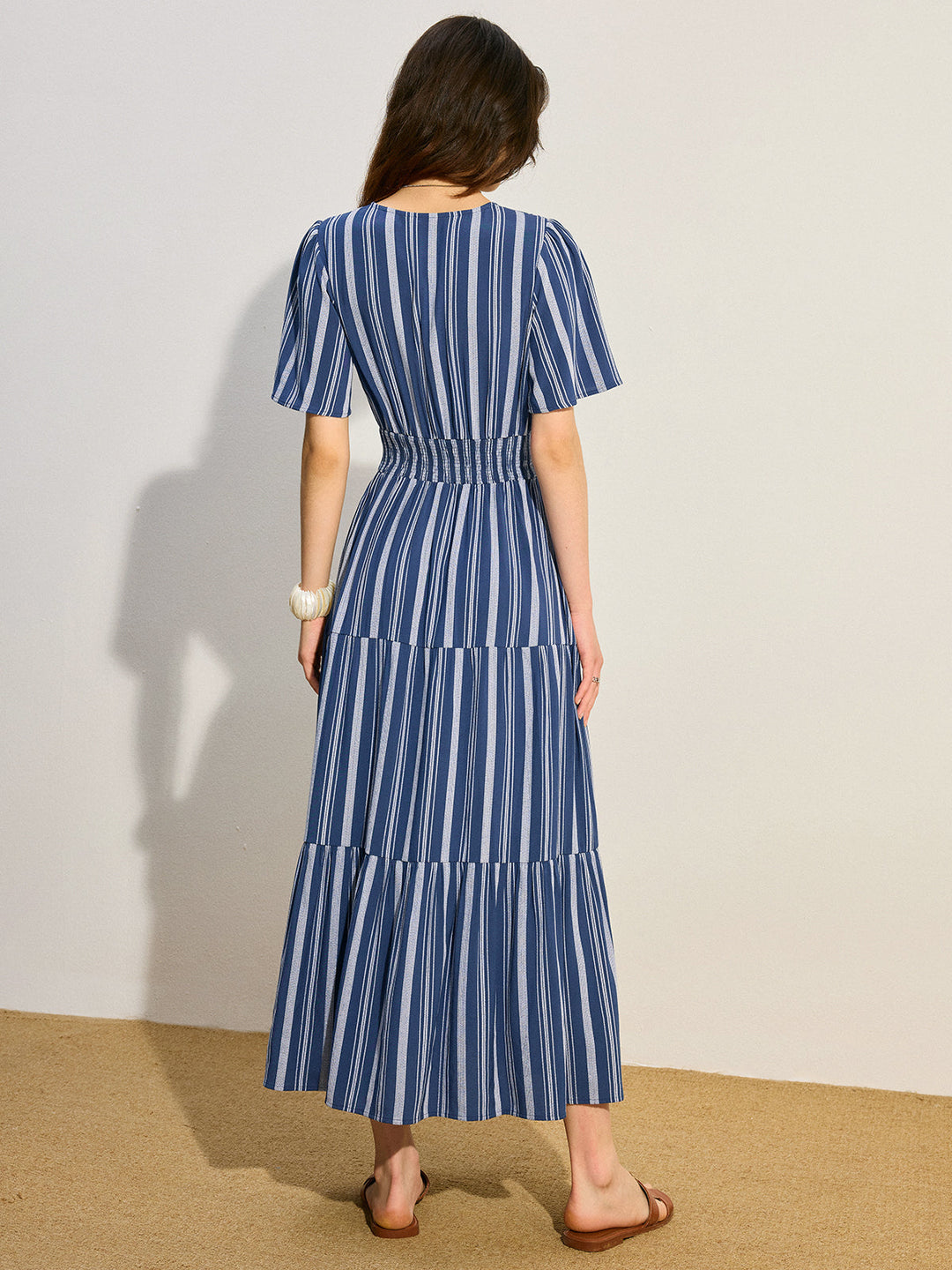 Robe Longue à Smocks et Volants